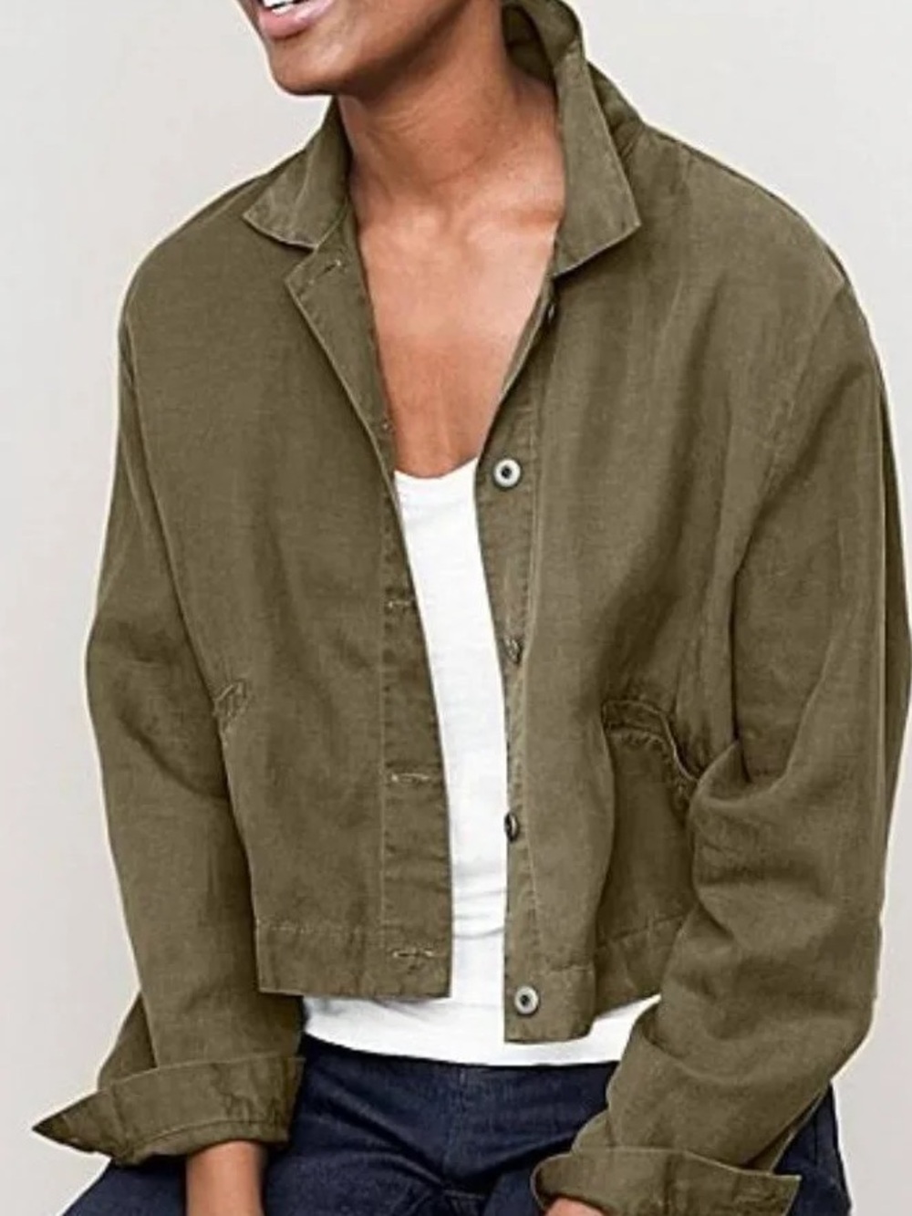 Eileen Fisher Olive Green Button-Front Tencel Linen Jacket Sz M